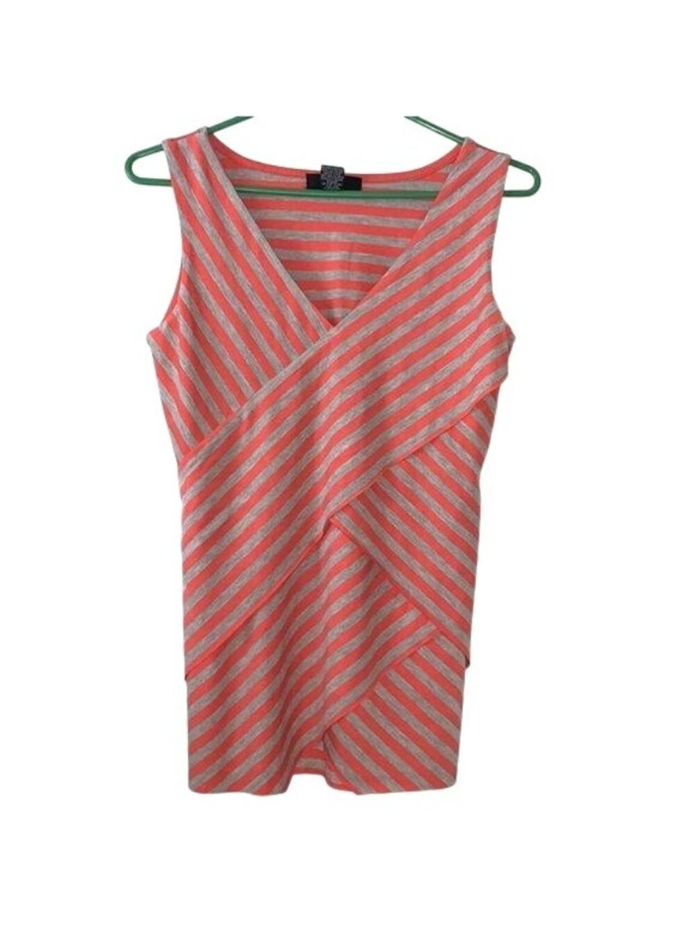 Coral & Gray Striped Sleeveless Wrap Top By Verve Size S Polyester/Rayon Blend